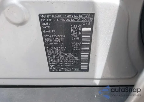 2015 Nissan Rogue Sv z USA, uszkodzony, nr VIN KNMAT2MV1FP546528